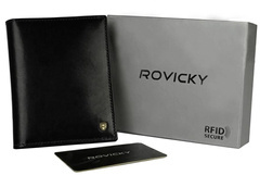 Skórzany, cienki portfel męski Rovicky Czarny