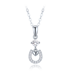 MINET Srebrny naszyjnik podkowa z serca i białymi cyrkoniami
