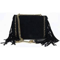 Piękna duża listonoszka A5 frędzle ,złoto ,dzety ,łańcuch skóra zamsz z dollaro czarna VPZ88N