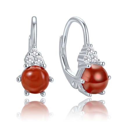 MINET Eleganckie srebrne kolczyki z jaspisem i cyrkoniami