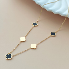 Naszyjnik stal szlachetna pozłacana 14k złotem, koniczynki czarne NST2194