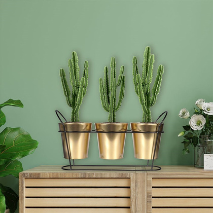 Kwietnik na 3 rośliny metalowy złoty potrójny stojak doniczka osłonka na stojaku glamou