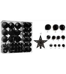 Bombki choinkowe ze szpicem  komplet 86szt. nietłukących plastikowych bombek - Czarny