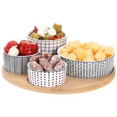 Miseczki porcelanowe zestaw do przekąsek przystawek tapas na bambusowej tacy 5 elementów