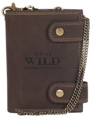 Atrakcyjny, skórzany portfel męski z mosiężnym łańcuchem