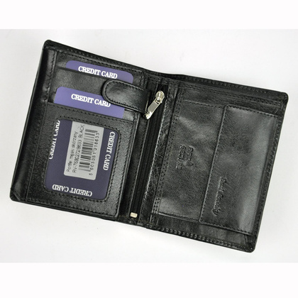 Funkcjonalny, pionowy portfel męski bez zapięcia ze skóry naturalnej