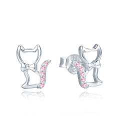 MINET Kolczyki srebrne koty z różowymi cyrkoniami