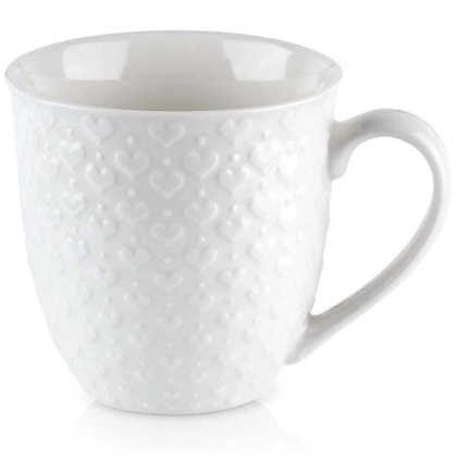 Kubek ceramiczny z uchem do picia kawy herbaty napojów serca biały 580 ml