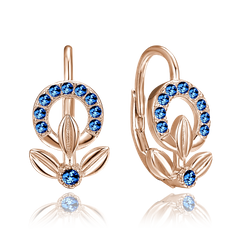 MINET Rose gold srebrne kolczyki kwiaty z niebieskimi cyrkoniami