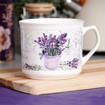 Kubek ceramiczny z uchem / garnuszek do podgrzewania lawenda 650 ml