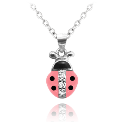 MINET Naszyjnik srebrny RÓŻOWA BIEDRONKA z cyrkoniami