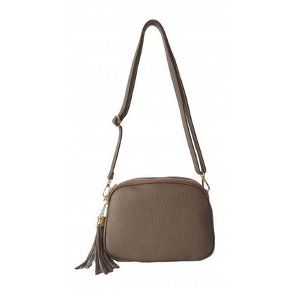 Listonoszka trzy komory frędzelek, złote okucia Vera Pelle Beżowa VP3KZT