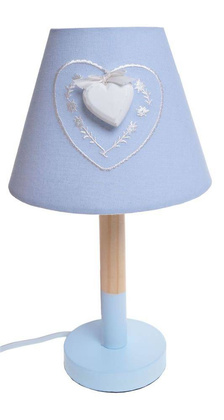 Lampa drewniana z sercem błękitna mała