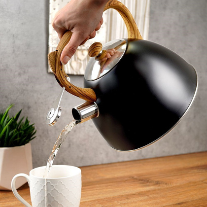 Czajnik stalowy tradycyjny z automatycznym gwizdkiem czarny 3 l