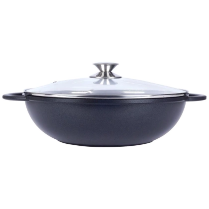 Patelnia granitowa wok 32 cm z pokrywką GRANDE
