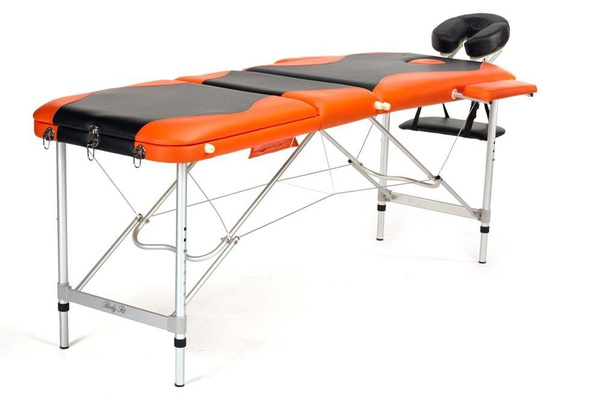 Stół, łóżko do masażu 3-segmentowe aluminiowe dwukolorowe Czarno Pomarańczowe