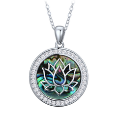 MINET Srebrny naszyjnik kwiat lotosu z masą perłową i cyrkoniami