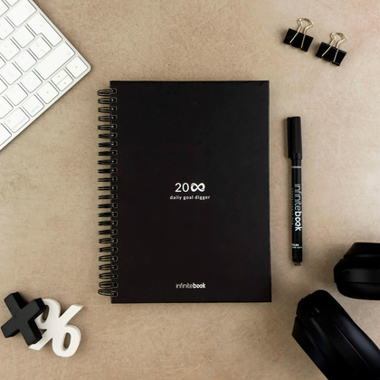 STARTER KIT INFINITE PLANNER A5. Zestaw zawiera „Infinite Diary”, zestaw do czyszczenia, marker i uchwyt na marker