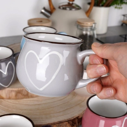 Kubek ceramiczny z uchwytem kolorowe serca zestaw 6 szt. 320 ml