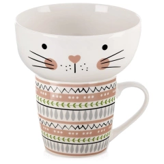 Kubek z miseczką dla dziecka porcelanowy kot 2 el.