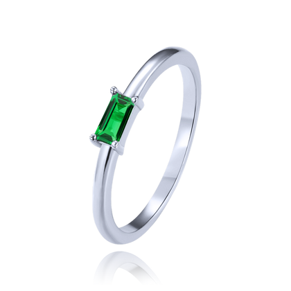 MINET Pierścien srebrny elegancki z zieloną cyrkonią wielkość 13 cyrkoniami wielkość 45