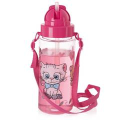Bidon butelka dziecięca zamykana ze słomką i paskiem różowa kotki TRITAN 490 ml