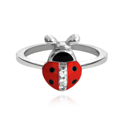 MINET Dziecięcy srebrny pierścień BIEDRONKA z cyrkoniami wielkość 8