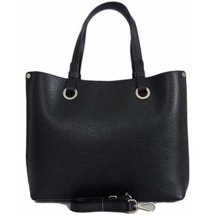 Duża Włoska skórzana torba Shopper bag trzy komory na ramię mieści A4 ,Vera Pelle Czarna  VOM65N