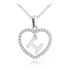 MINET Srebrny naszyjnik litera w sercu „H” z cyrkoniami