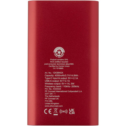 Juice bezprzewodowy powerbank o pojemności 4000 mAh Type-C z aluminium pochodzącego z recyklingu