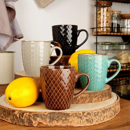 Kubek ceramiczny 250 ml do picia kawy herbaty na prezent zestaw komplet kubków 4 sztuki