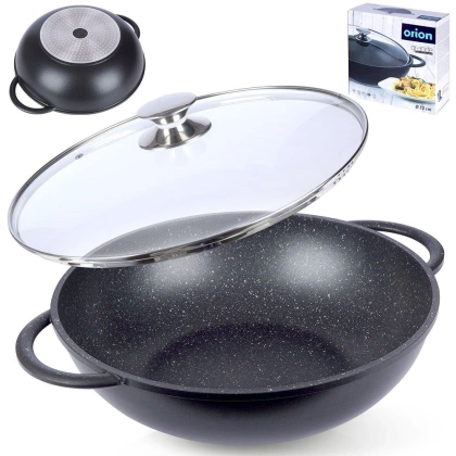 Patelnia granitowa wok 32 cm z pokrywką GRANDE