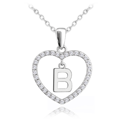 MINET Srebrny naszyjnik litera w sercu „B” z cyrkoniami