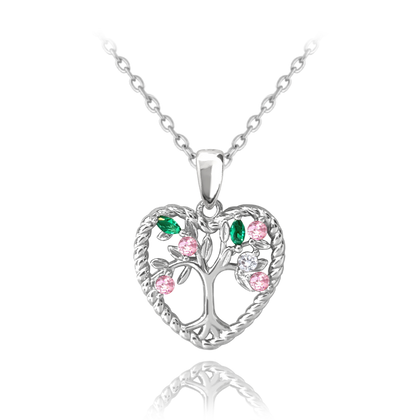MINET Srebrny naszyjnik DRZEWO ŻYCIA W SERCU z kolorowymi cyrkoniami