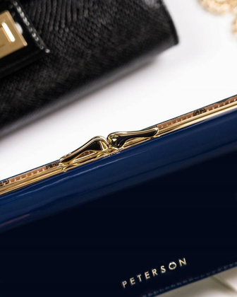 Granatowy portfel damski skórzany z klapką