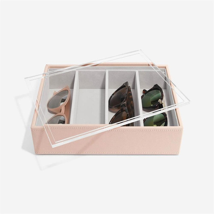 Pudełko na okulary Stackers Classic 4 komorowe różowe z akrylową pokrywką