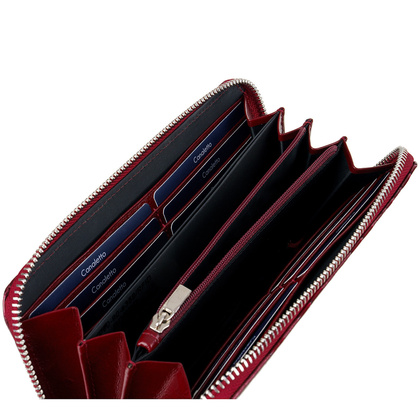 Czerwony Portfel Damski ze Skóry Licowej krople PD090s359 RFID