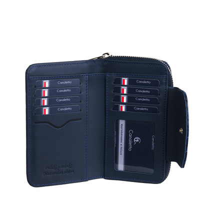 Damski portfel skórzany Canaletto – granatowy lakierowany z RFID | Elegancja i bezpieczeństwo PD1445s286 RFID