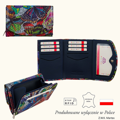 Portfel skórzany damski w motyle kolorowy RFID BajuBaj PD1202cs13 RFID