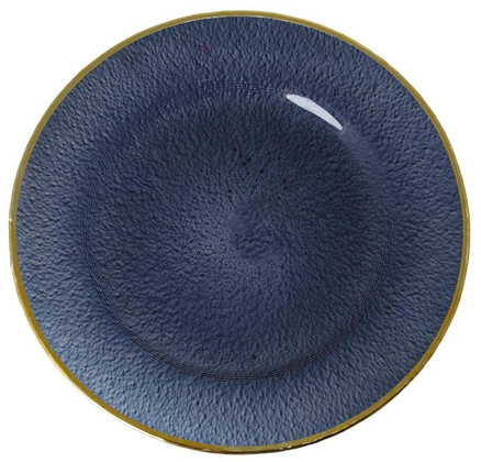 Podtalerz szklany granatowy ze złotym brzegiem