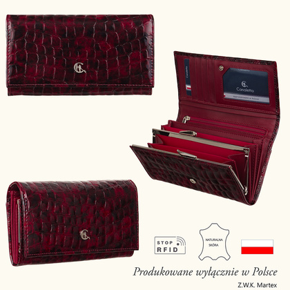 Portfel damski Canaletto ze skóry licowej bordo z RFID PD1602s314 RFID