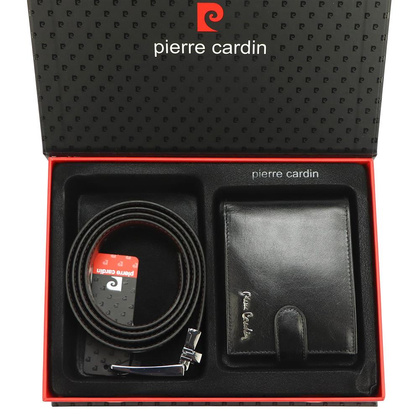 PIERRE CARDIN Zestaw prezentowy Męski Portfel + Pasek ZG-EX-10 130 Czarny