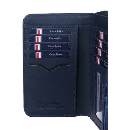 Damski portfel skórzany Canaletto – granatowy lakierowany z RFID | Elegancja i bezpieczeństwo PD1445s286 RFID