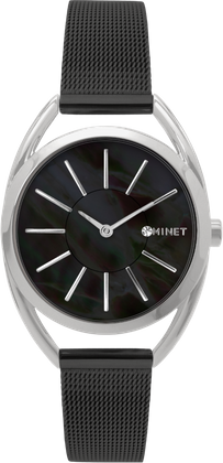 MINET Srebrno-czarny zegarek damski ICON BLACK PEARL MESH