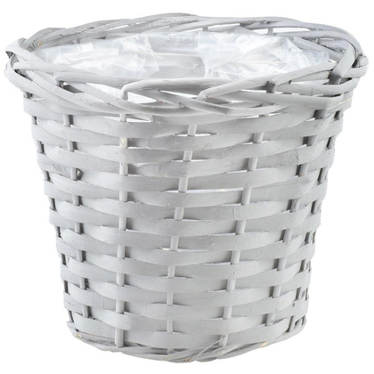 Osłonka na kwiaty roślinę doniczkę pleciona wiklinowa doniczka szara koszyk boho 25x20 cm