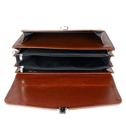 Skórzana teczka męska na dokumenty laptopa brązowa - Pavone Nero Tronto 2058 BR