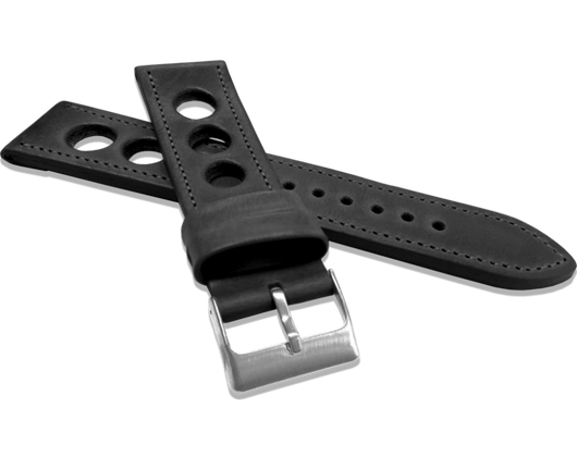 LAVVU Perforowany czarny szyty pasek VINTAGE z luksusowej skóry Top Grain - 22