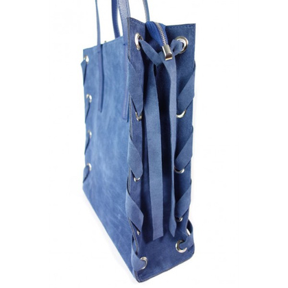 Zamszowa torba Shopper bag ,duży worek, kółka,  Vera Pelle pojemny Niebieski   WK745BS