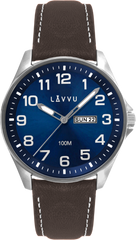 LAVVU Zegarek ze stali nierdzewnej ​ BERGEN Blue / Top Grain Leather ze świecącymi cyframi
