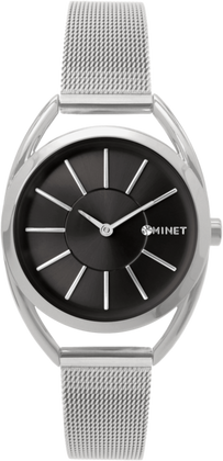 MINET Srebrno-czarny damski zegarek ICON SILVER BLACK MESH